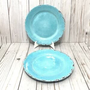 Tommy Bahama Blue Crackle Melamine Plates 9” Salad Plates Set of 2